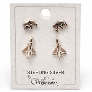 NWT Sterling Silver Elephant and Shuttle Earrings for Kids